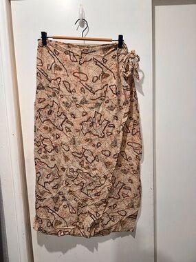 Beige & Rust Abstract Wrap Skirt